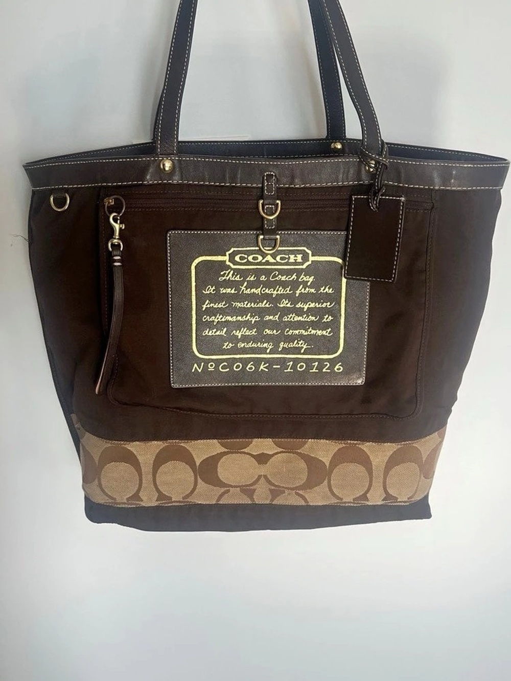 Coach Signature Stripe Reversible Travel Tote Brown & Tan